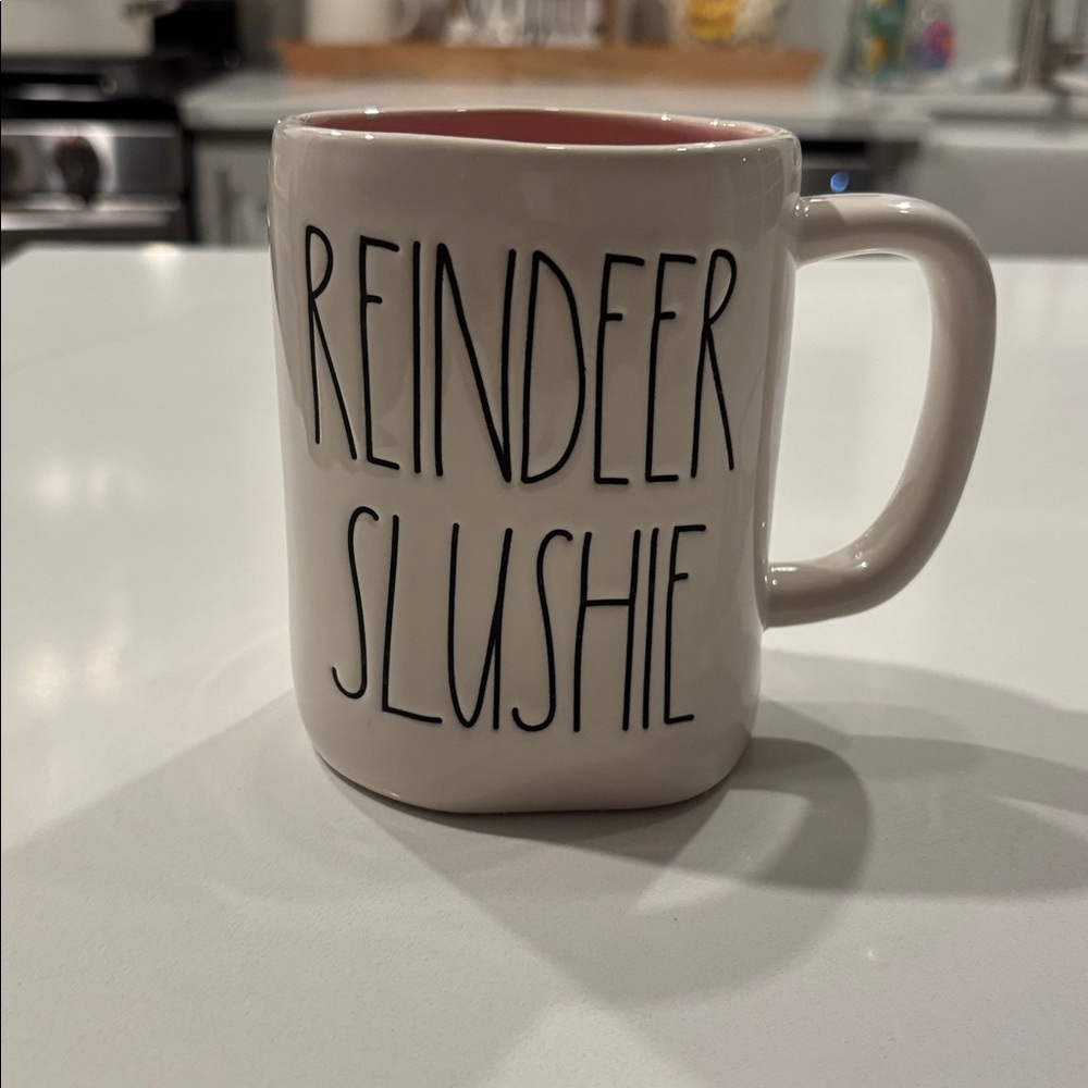 Rae Dunn Artisan Collection Cream & Black Mug… Pink Interior… “REINDEER SLUSHIE”